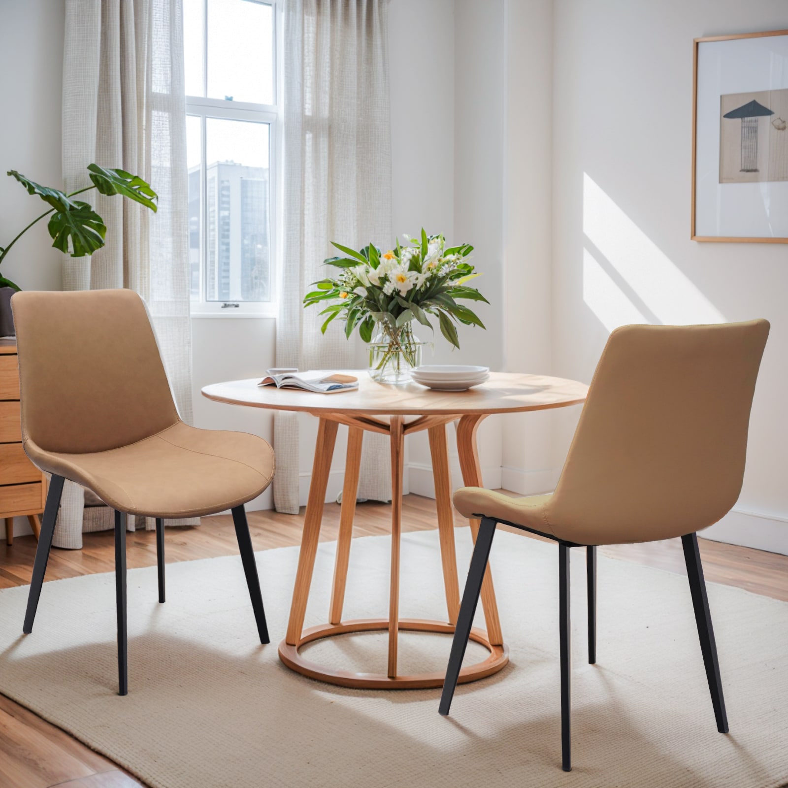 Brown PU Leather Dining Chair with Metal Legs, Modern Upholstered Chair Set of 4 for Kitchen, Restaurant, Living, Meeting Room Brown PU Leather Dining Chair with Metal Legs, Modern Upholstered Chair Set of 4 for Kitchen, Restaurant, Living, Meeting Room
